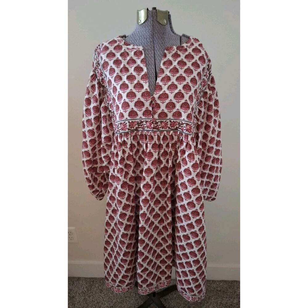 Becasa Dress Womens M/L Burgundy Pink Floral Block Print Cotton Boho EUC